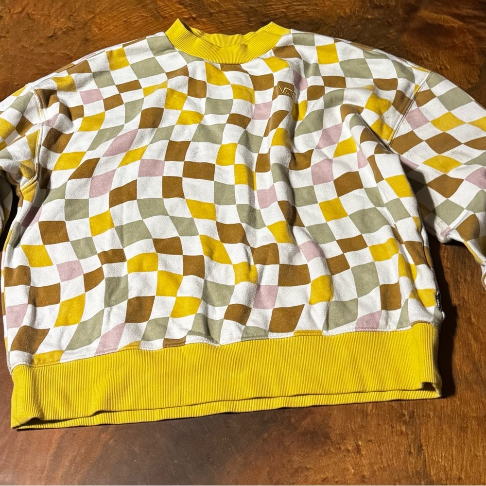 Vans Wavy Checkered Crewneck in Yellow‎ and Brown
